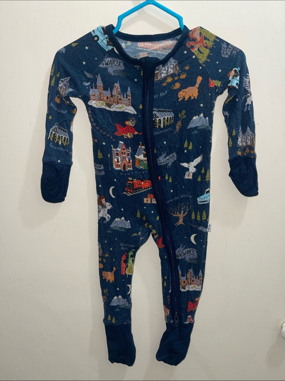 Little Sleepies Harry Potter Navy Blue Printed One-Piece Pajamas Sz 0/3M